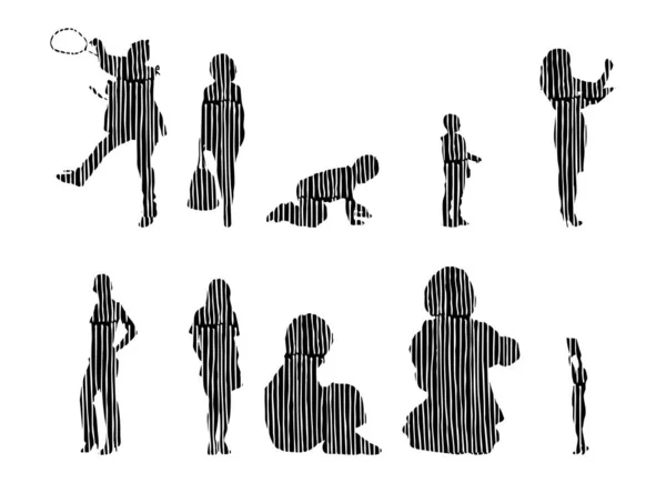 Silhouettes Vectorielles Silhouettes Esquissées Personnes Dessin Contour Silhouette Personnes Icône — Image vectorielle