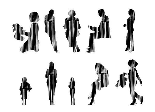 Silhouettes Vectorielles Silhouettes Esquissées Personnes Dessin Contour Silhouette Personnes Icône — Image vectorielle