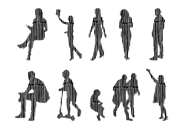 Silhouettes Vectorielles Silhouettes Esquissées Personnes Dessin Contour Silhouette Personnes Icône — Image vectorielle