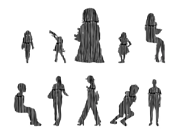 Silhouettes Vectorielles Silhouettes Esquissées Personnes Dessin Contour Silhouette Personnes Icône — Image vectorielle