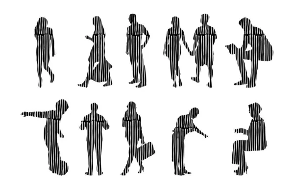 Silhouettes Vectorielles Silhouettes Esquissées Personnes Dessin Contour Silhouette Personnes Icône — Image vectorielle