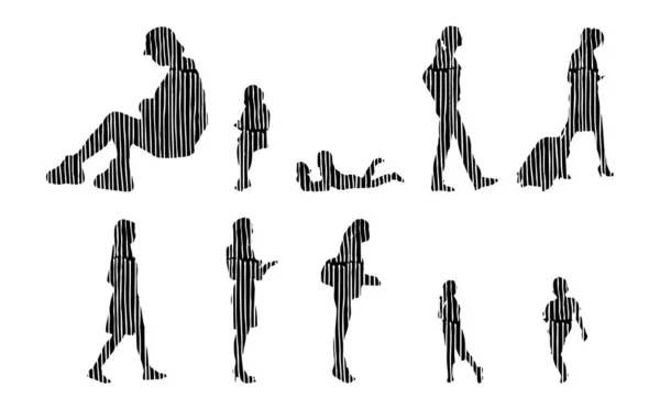 Silhouettes Vectorielles Silhouettes Esquissées Personnes Dessin Contour Silhouette Personnes Icône — Image vectorielle