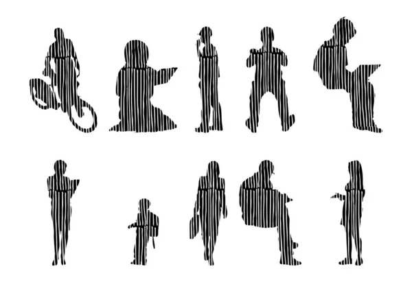 Silhouettes Vectorielles Silhouettes Esquissées Personnes Dessin Contour Silhouette Personnes Icône — Image vectorielle