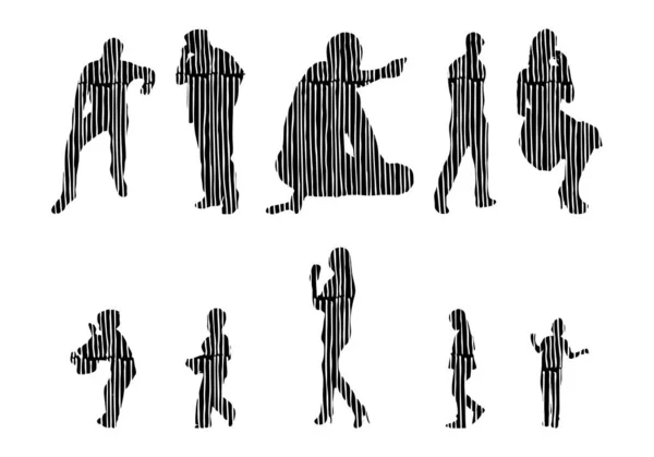 Silhouettes Vectorielles Silhouettes Esquissées Personnes Dessin Contour Silhouette Personnes Icône — Image vectorielle