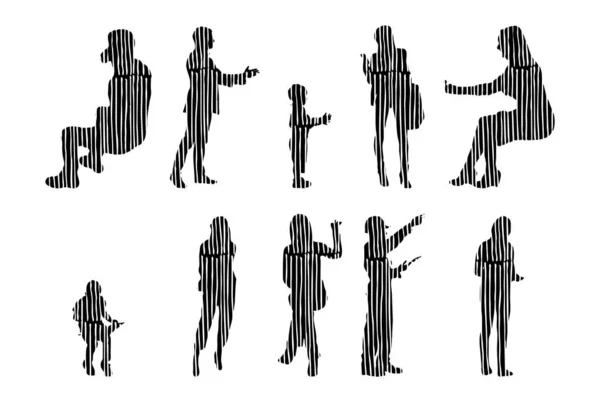 Silhouettes Vectorielles Silhouettes Esquissées Personnes Dessin Contour Silhouette Personnes Icône — Image vectorielle