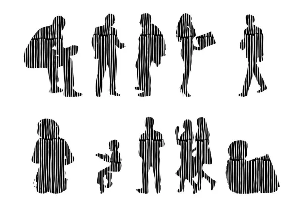 Vector Silhouettes Outline Silhouettes People Contour Drawing People Silhouette Icon — 스톡 벡터