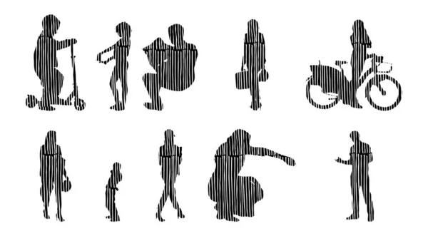 Silhouettes Vectorielles Silhouettes Esquissées Personnes Dessin Contour Silhouette Personnes Icône — Image vectorielle