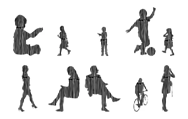 Silhouettes Vectorielles Silhouettes Esquissées Personnes Dessin Contour Silhouette Personnes Icône — Image vectorielle