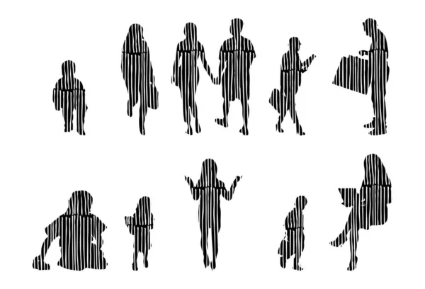 Vector Silhouettes Outline Silhouettes People Contour Drawing People Silhouette Icon — Stock Vector