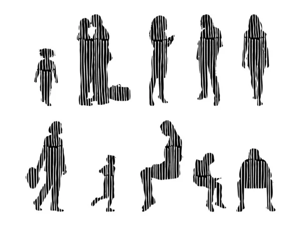 Silhouettes Vectorielles Silhouettes Esquissées Personnes Dessin Contour Silhouette Personnes Icône — Image vectorielle