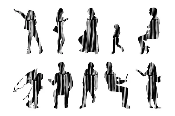 Silhouettes Vectorielles Silhouettes Esquissées Personnes Dessin Contour Silhouette Personnes Icône — Image vectorielle