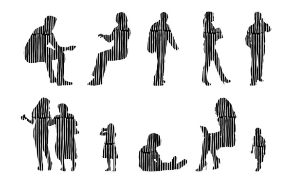 Silhouettes Vectorielles Silhouettes Esquissées Personnes Dessin Contour Silhouette Personnes Icône — Image vectorielle