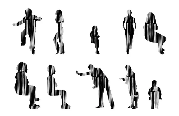 Vektor Silhuetter Disposition Silhuetter Människor Contour Ritning Människor Siluett Ikon — Stock vektor