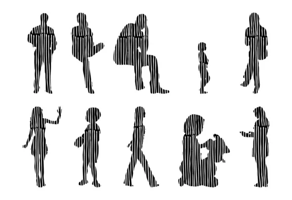 Silhouettes Vectorielles Silhouettes Esquissées Personnes Dessin Contour Silhouette Personnes Icône — Image vectorielle