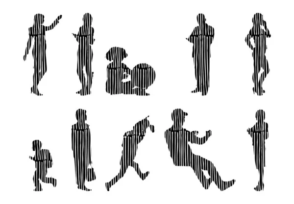 Silhouettes Vectorielles Silhouettes Esquissées Personnes Dessin Contour Silhouette Personnes Icône — Image vectorielle