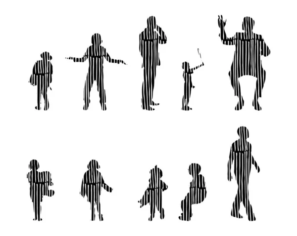 Vector Silhouettes Outline Silhouettes People Contour Drawing People Silhouette Icon — 스톡 벡터