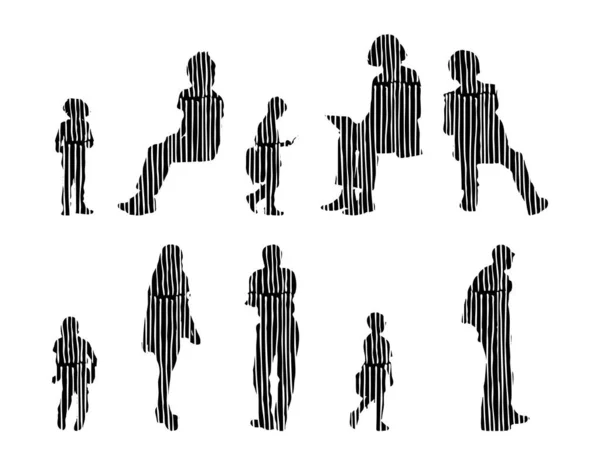 Silhouettes Vectorielles Silhouettes Esquissées Personnes Dessin Contour Silhouette Personnes Icône — Image vectorielle