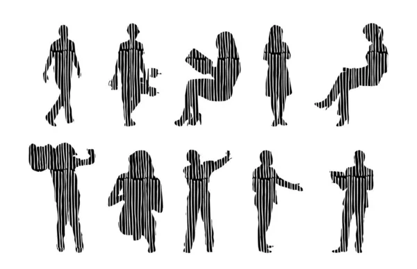 Silhouettes Vectorielles Silhouettes Esquissées Personnes Dessin Contour Silhouette Personnes Icône — Image vectorielle