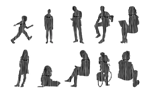 Silhouettes Vectorielles Silhouettes Esquissées Personnes Dessin Contour Silhouette Personnes Icône — Image vectorielle