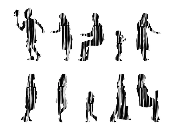 Silhouettes Vectorielles Silhouettes Esquissées Personnes Dessin Contour Silhouette Personnes Icône — Image vectorielle