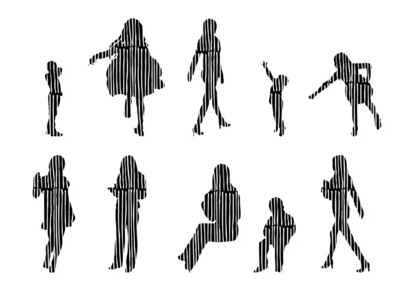 Silhouettes Vectorielles Silhouettes Esquissées Personnes Dessin Contour Silhouette Personnes Icône — Image vectorielle