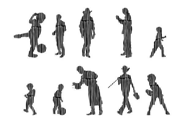 Silhouettes Vectorielles Silhouettes Esquissées Personnes Dessin Contour Silhouette Personnes Icône — Image vectorielle