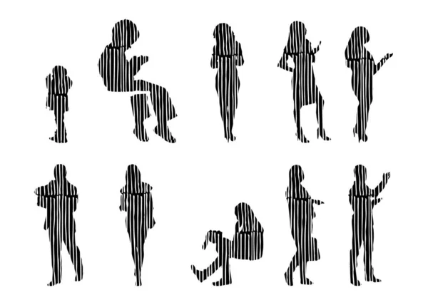 Silhouettes Vectorielles Silhouettes Esquissées Personnes Dessin Contour Silhouette Personnes Icône — Image vectorielle