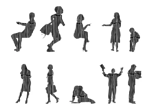 Vektor Silhouetten Umrisse Von Menschen Konturzeichnung Menschen Silhouette Icon Set — Stockvektor