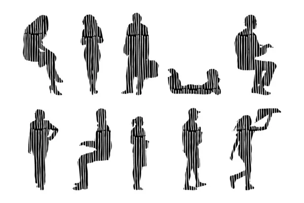 Silhouettes Vectorielles Silhouettes Esquissées Personnes Dessin Contour Silhouette Personnes Icône — Image vectorielle