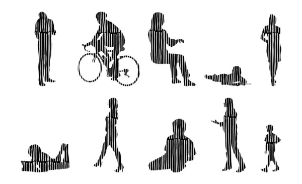 Silhouettes Vectorielles Silhouettes Esquissées Personnes Dessin Contour Silhouette Personnes Icône — Image vectorielle