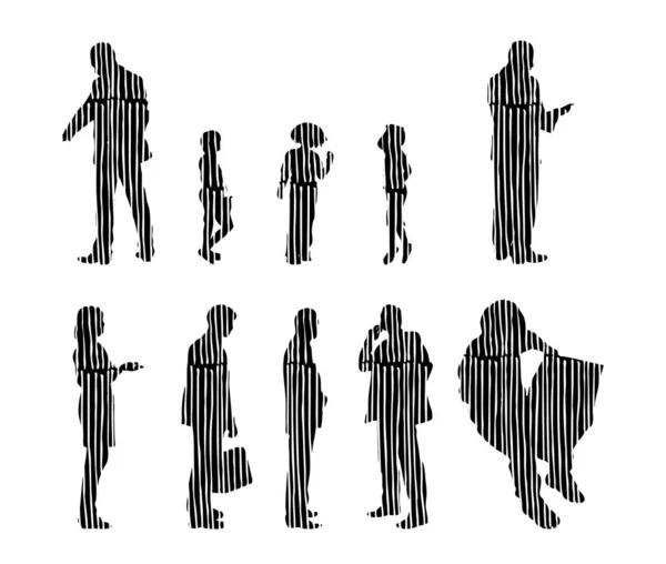 Silhouettes Vectorielles Silhouettes Esquissées Personnes Dessin Contour Silhouette Personnes Icône — Image vectorielle