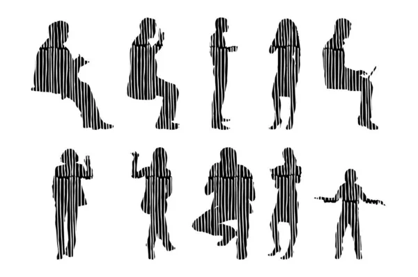 Silhouettes Vectorielles Silhouettes Esquissées Personnes Dessin Contour Silhouette Personnes Icône — Image vectorielle