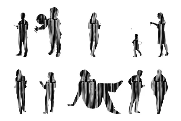 Silhouettes Vectorielles Silhouettes Esquissées Personnes Dessin Contour Silhouette Personnes Icône — Image vectorielle