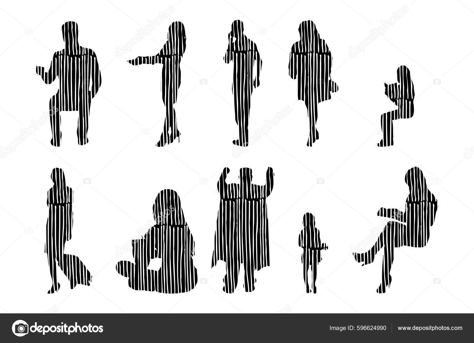 Vektor Sziluettek Vázlat Sziluettek Emberek Kontúr Rajz Emberek ...