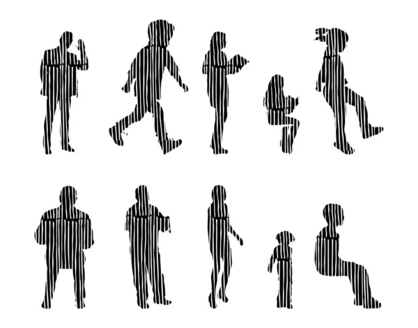 Silhouettes Vectorielles Silhouettes Esquissées Personnes Dessin Contour Silhouette Personnes Icône — Image vectorielle