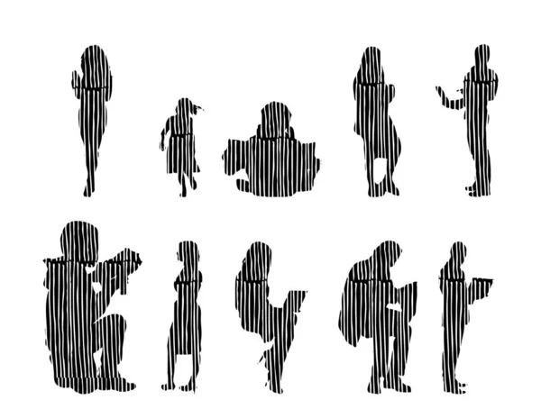 Silhouettes Vectorielles Silhouettes Esquissées Personnes Dessin Contour Silhouette Personnes Icône — Image vectorielle