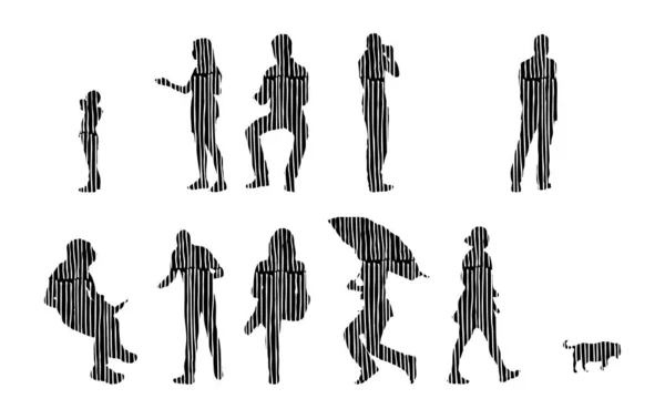 Silhouettes Vectorielles Silhouettes Esquissées Personnes Dessin Contour Silhouette Personnes Icône — Image vectorielle