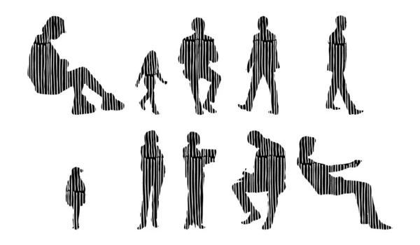 Silhouettes Vectorielles Silhouettes Esquissées Personnes Dessin Contour Silhouette Personnes Icône — Image vectorielle