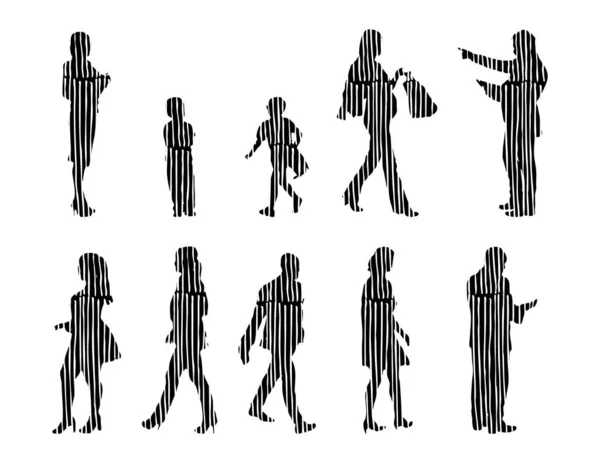 Vector Silhouettes Outline Silhouettes People Contour Drawing People Silhouette Icon — 스톡 벡터