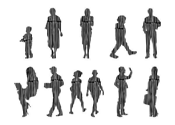 Silhouettes Vectorielles Silhouettes Esquissées Personnes Dessin Contour Silhouette Personnes Icône — Image vectorielle