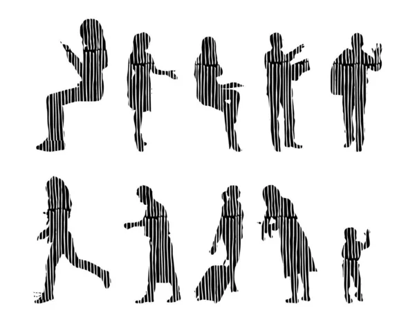 Silhouettes Vectorielles Silhouettes Esquissées Personnes Dessin Contour Silhouette Personnes Icône — Image vectorielle