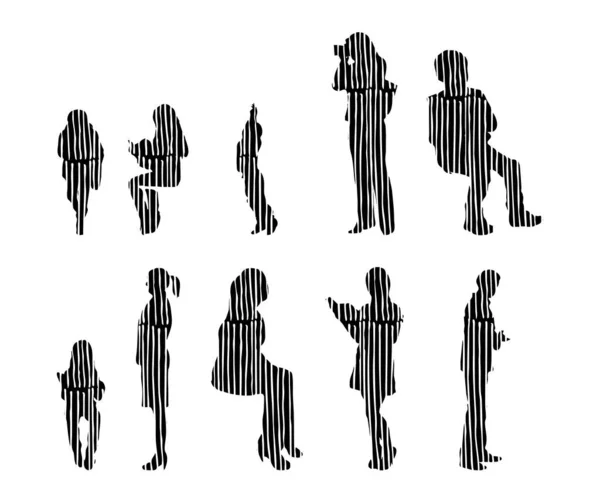 Silhouettes Vectorielles Silhouettes Esquissées Personnes Dessin Contour Silhouette Personnes Icône — Image vectorielle