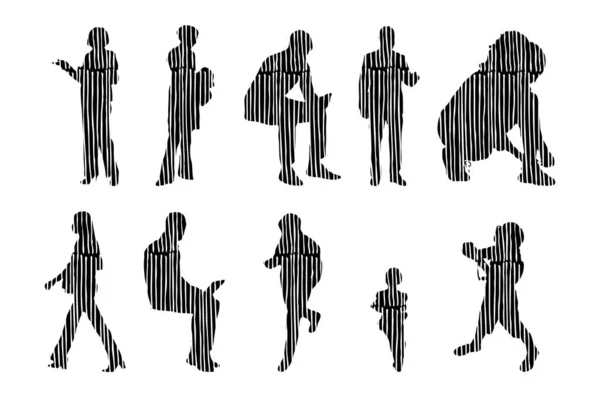 Silhouettes Vectorielles Silhouettes Esquissées Personnes Dessin Contour Silhouette Personnes Icône — Image vectorielle