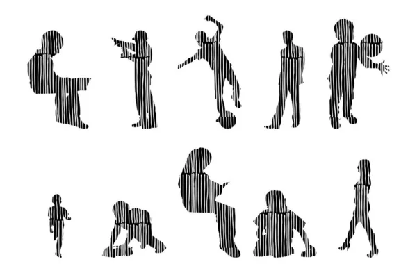 Silhouettes Vectorielles Silhouettes Esquissées Personnes Dessin Contour Silhouette Personnes Icône — Image vectorielle