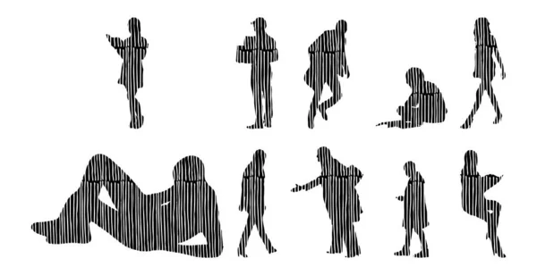 Silhouettes Vectorielles Silhouettes Esquissées Personnes Dessin Contour Silhouette Personnes Icône — Image vectorielle