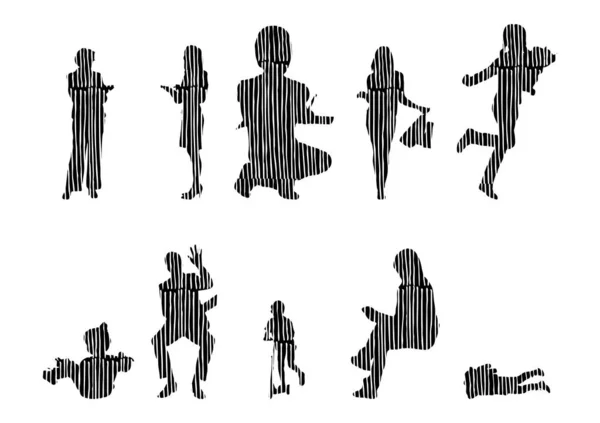 Vektor Silhouetten Umrisse Von Menschen Konturzeichnung Menschen Silhouette Icon Set — Stockvektor