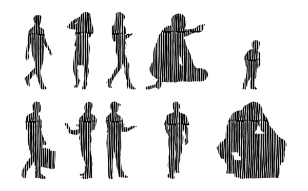 Silhouettes Vectorielles Silhouettes Esquissées Personnes Dessin Contour Silhouette Personnes Icône — Image vectorielle