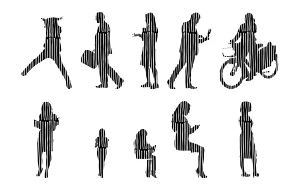 Vector Silhouettes Outline Silhouettes People Contour Drawing People Silhouette Icon — 스톡 벡터