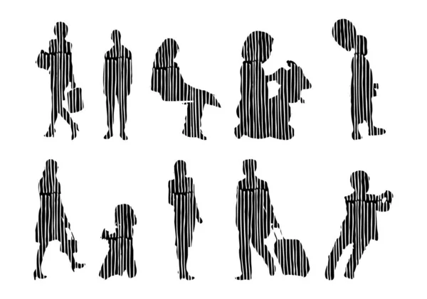 Vektor Silhouetten Umrisse Von Menschen Konturzeichnung Menschen Silhouette Icon Set — Stockvektor