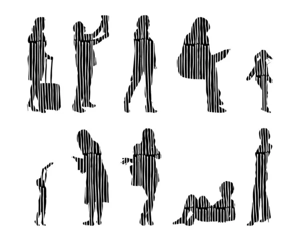 Silhouettes Vectorielles Silhouettes Esquissées Personnes Dessin Contour Silhouette Personnes Icône — Image vectorielle